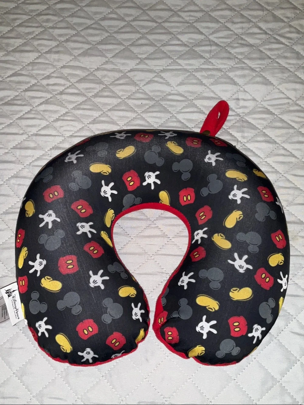 Disney Black Red Yellow Mickey Pattern Travel Neck Pillow w/ removable cover